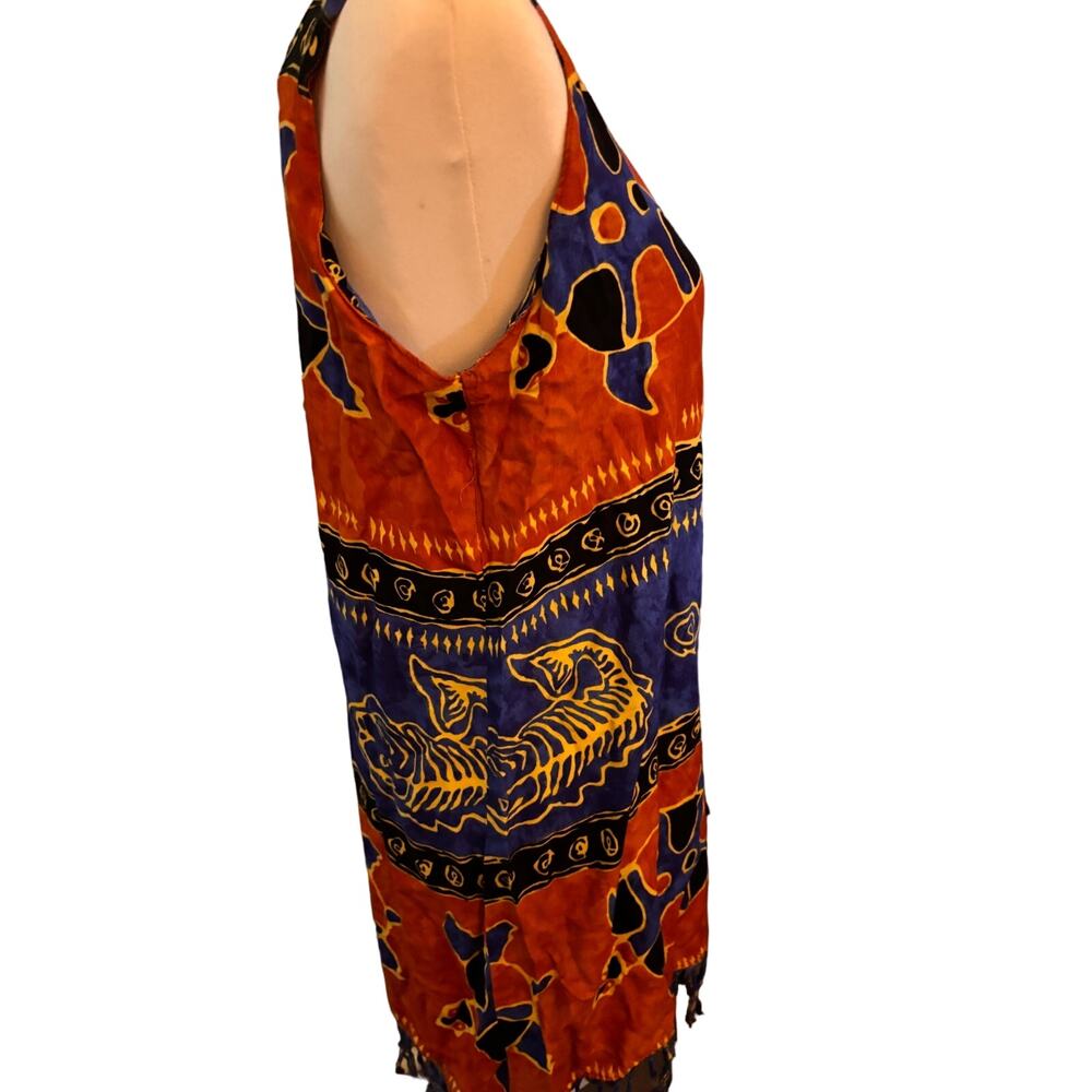 IN Gear Sleeveless Fringe Hem Tropical Dress, Sea Turtles, Size Large, Vintage - Picture 4 of 8
